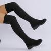 Strick Stretchy Oberschenkelhohe Stiefel Damen Herbst Runde Spitze Dicke Sohle Sockenstiefel Rutschfest Verschleißfest Keilabsatz Über das Knie Schuhe
