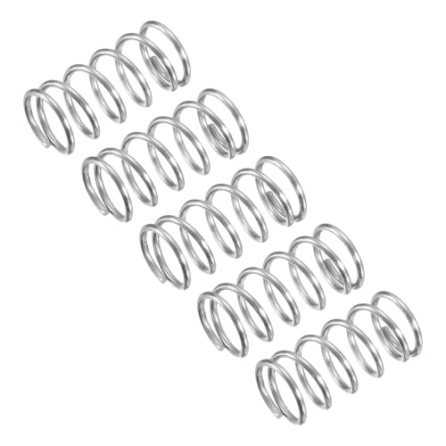 uxcell Compression Springs, 304 Stainless Steel, 10mm OD, 1mm Wire Diameter, 20mm Total Height, Silver Tone, Pack of 5