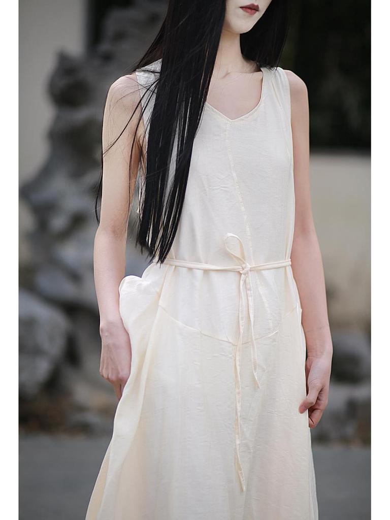 Peach Blossom Patchwork Sleeveless Retro Dress - Loose Fit, 3 Colors