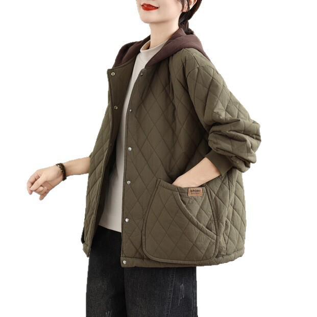 2025 Winter Korean Style Retro Thick Warm Hooded Cotton Coat for Women