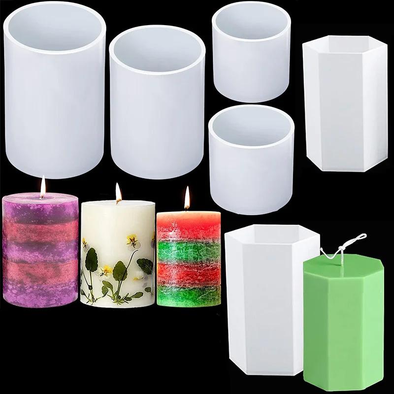 1PC Candle Molds for DIY Crafts Wax Candle Making 3D Making Soaps Multi-size Pillar Casting Silicone Moulds Hexagonal Cylinder