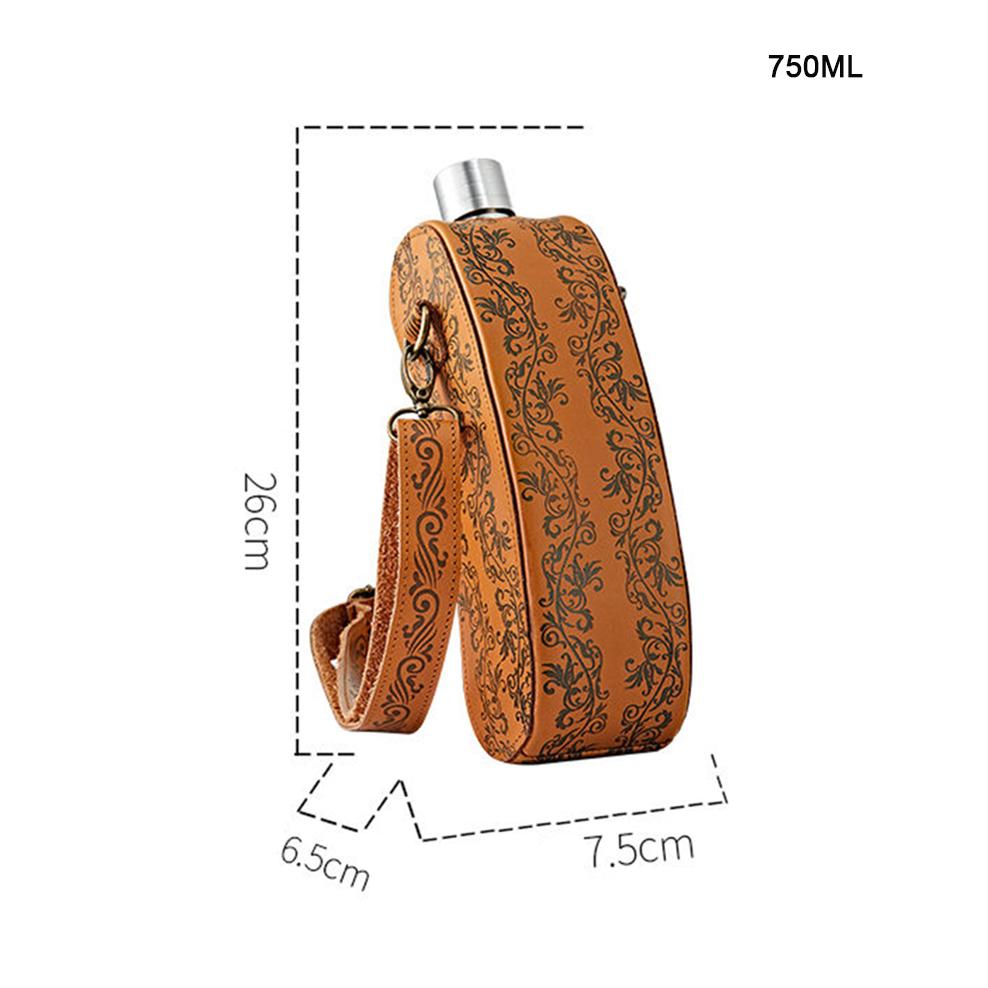 28oz, Russian small flagon, 304 stainless steel hip flask with leather case, Alcohol Flasks, Outdoor portable flat wine bottle