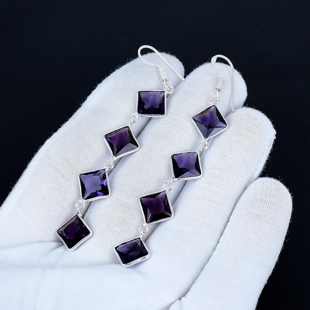 Amethyst Edelstein Ohrringe, 925 Sterling Silber Ohrringe, Handgefertigte Silberohrringe zum Verschenken, Amethyst Hängeohrringe Valentinstagsgeschenk