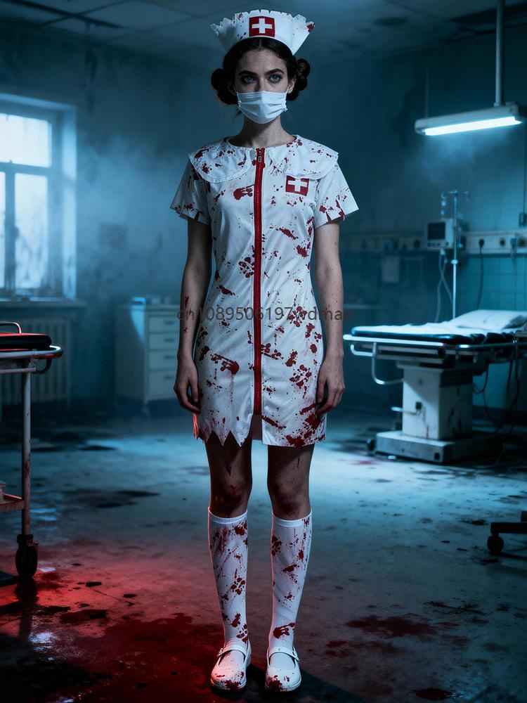 Zombie Doctor Nurse Couple Costume Bloody Scary Hospital Outfit Adult Horror Halloween Masquerade Cosplay Fancy Dress Set