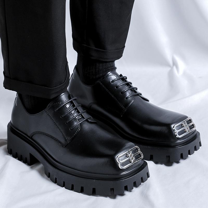 Fashion Trendy men's thick soled men's leather shoes Fashionable and personalized design style leisure business height increasing shoes