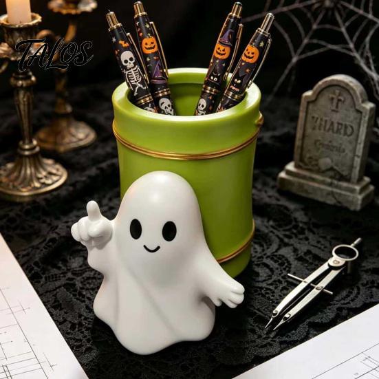 Large Capacity Pen Barrel For Office Halloween Holder, Cute Ghost/Skull Bamboo Tube Shaped Pencil Creative Dark Style Workspace Decor Cup,