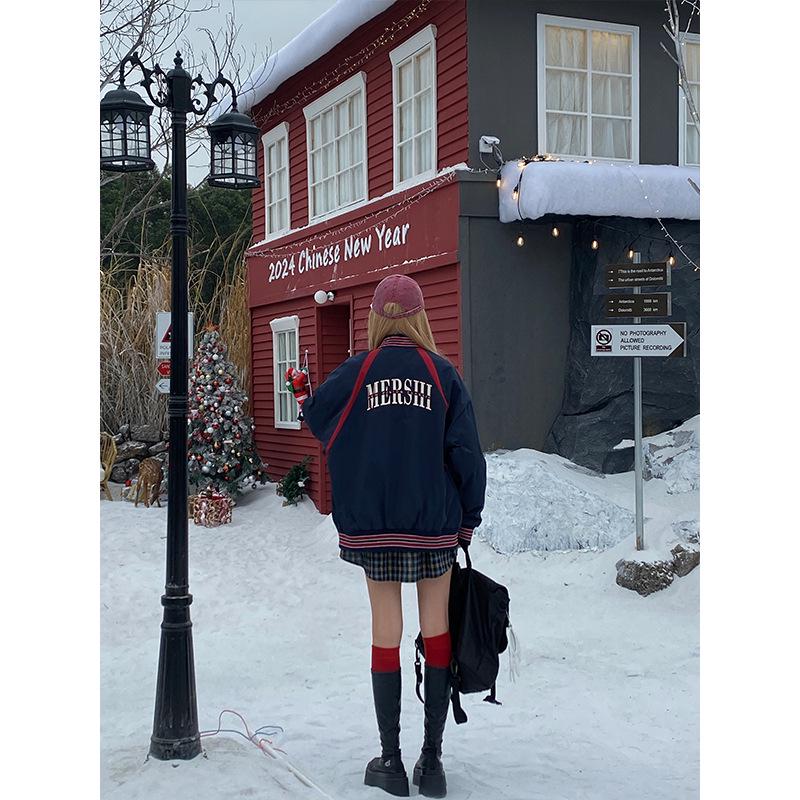 Women's 2023 Oversize Black Retro Baseball Jacket for Spring and Autumn