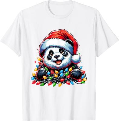 MenS Funny Christmas Panda Santa Graphic TShirt  Black Soft Crew Neck Short Sleeve Tee with Cute Panda In Santa Hat  Candy