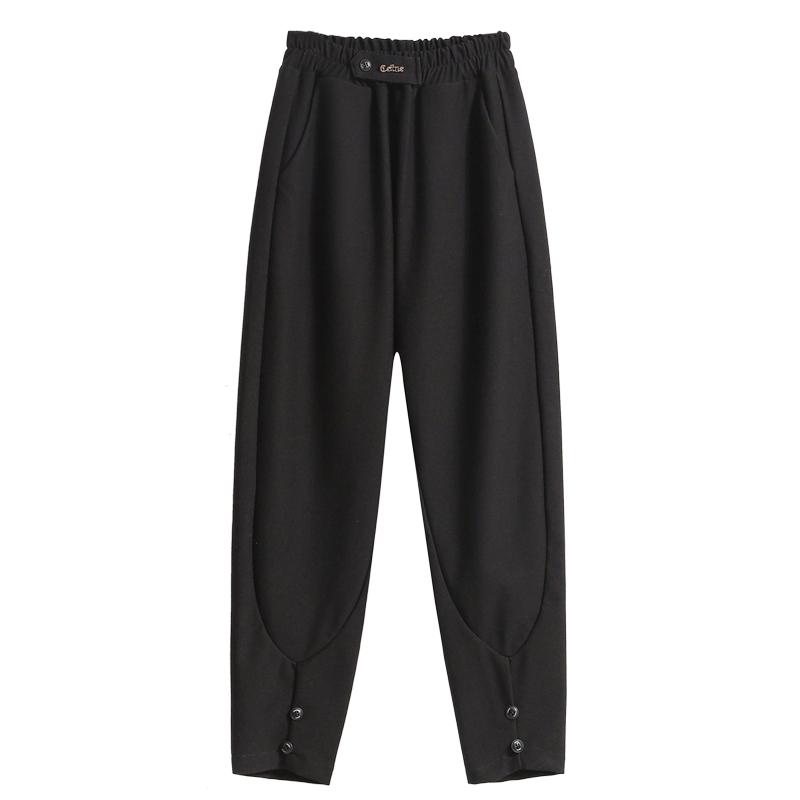 DIMANAF 2023 Plus Size Long Pants Women Elastic Loose High Waist Vintage Solid Cotton Loose Casual Female Basic Trousers Harem Pants Wide Leg Pants