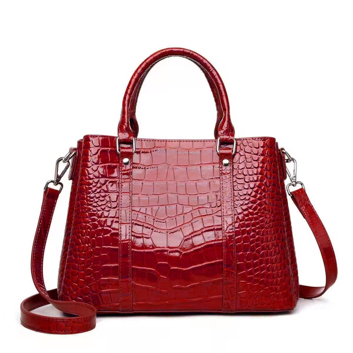 Women s Glossy Crocodile Embossed Tote Bag, Large Capacity Patent Leather Handbag, Versatile Shoulder Crossbody Bag for Daily Work
