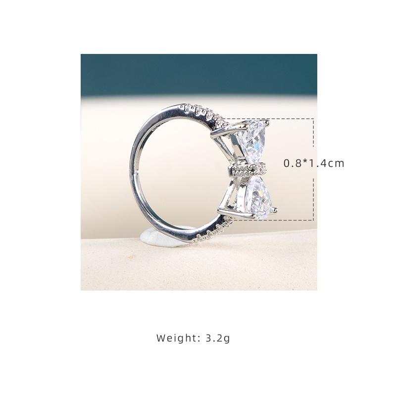 BELLA BOX Anelli di lusso color argento con fiocco per donna, pietre di zircone a forma di cuore, regali romantici, accessori eleganti, anello indossabile ogni giorno, caldo