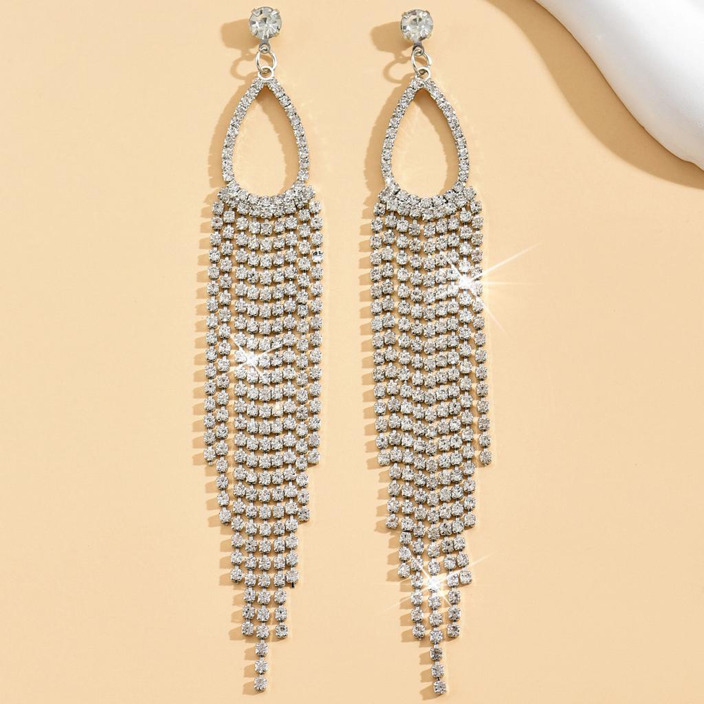 Ladies Light Luxury Elegant Shines Crystal Long Tassel Ear Drop