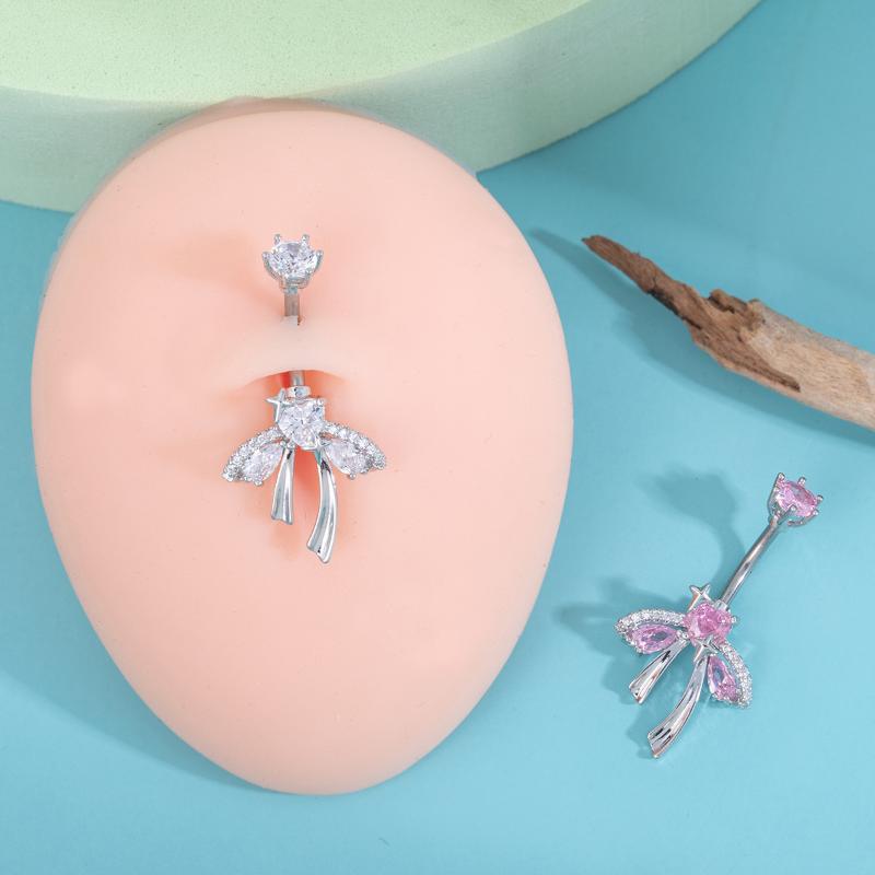Anneau de nombril Cœur Doux avec Nœud pour Femmes Anneau de Nombril Papillon Zircon Brillant Bijoux Accessoires Piercing Corporel Sexy Cadeau