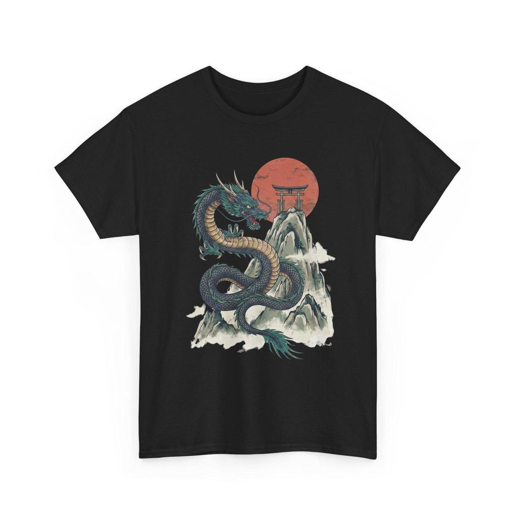 Japanese Dragon T Shirt Vintage Red Sun Mountain Dragon Graphic Tee Oriental Style Shirt