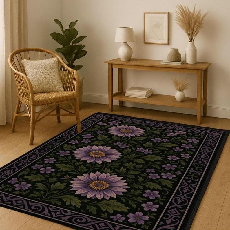 

Purple Floral Area Rug Dark Botanical Carpet for Living Room, Gothic Aesthetic Home Decor 60*90cm