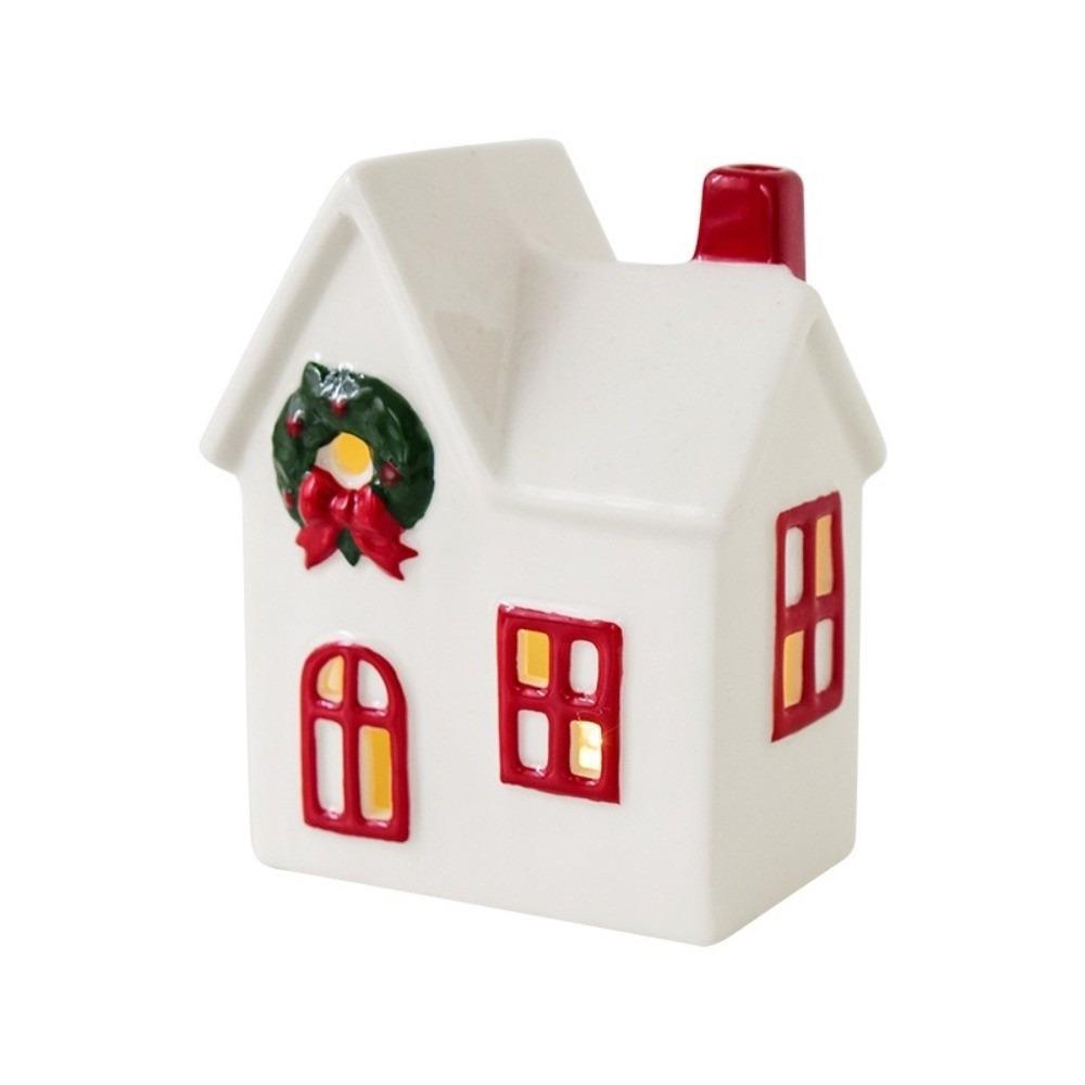 Novas Casas de Natal Iluminadas por LED Castelo Branco de Porcelana Estátua Estilo Rústico Vila de Natal em Miniatura Decoração de Casa