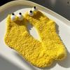 Cartoon Big Eye Socks for Women Kawaii Cute Fluffy Plush Floor Sock Winter Thicken Warm Coral Fleece Female Funny Socks