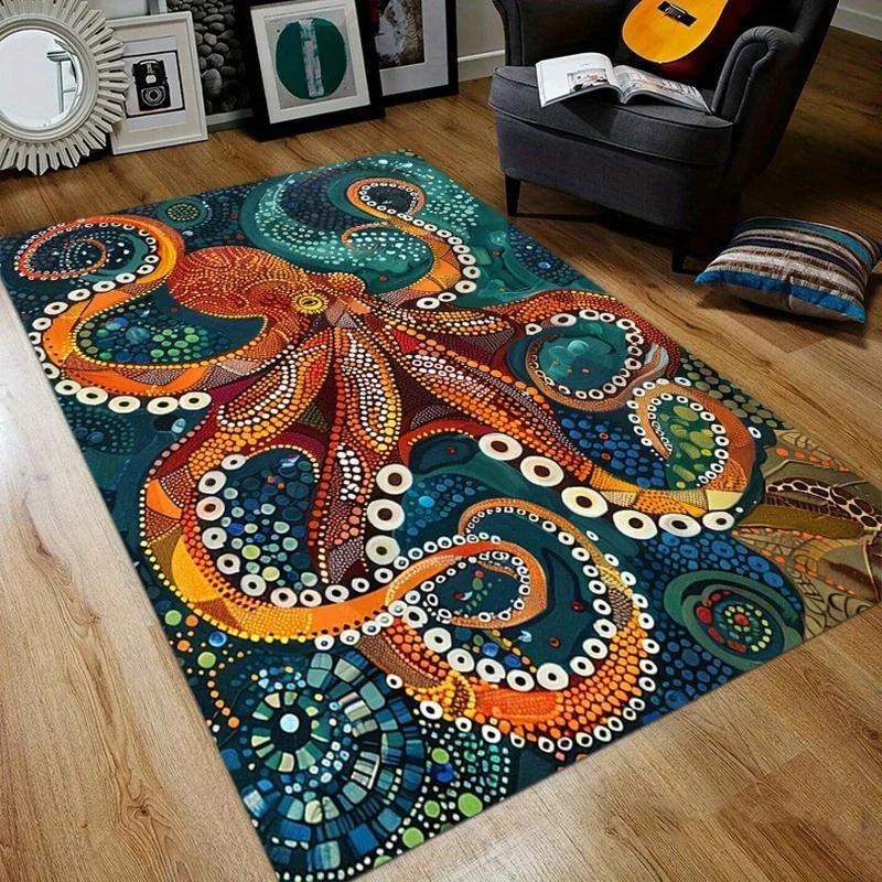 Oktopus Wohnzimmer Teppich Monster Oktopus Schlafzimmer Bereichsteppich Kinder Heimzimmer Bodenmatte Küche Badezimmer Matte Rutschfest Dekor