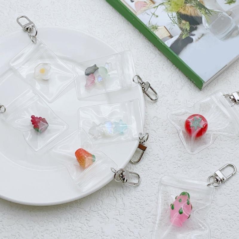 Chic Fruit Themed Clear Keychain Lovely Clear Fruit Bag Key Rings Unique Keychain Accessory Gift for Collectors