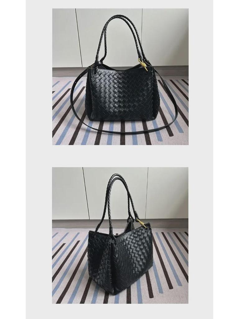 2024 Herbst/Winter Damen Handtasche aus echtem Leder, gewebt: Große Fallschirm-Umhänge- & Crossbody-Tasche