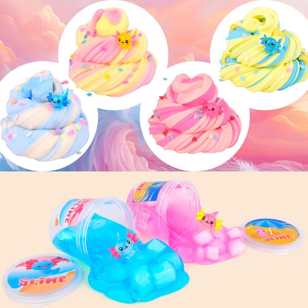 6 Pack Axolotl Slime Kit, Cloud Slime, Butter Slime & Clear Slime, Slime Party Favors for Kids with Axolotl Charms, Soft and Stretchy, Slime for Girls