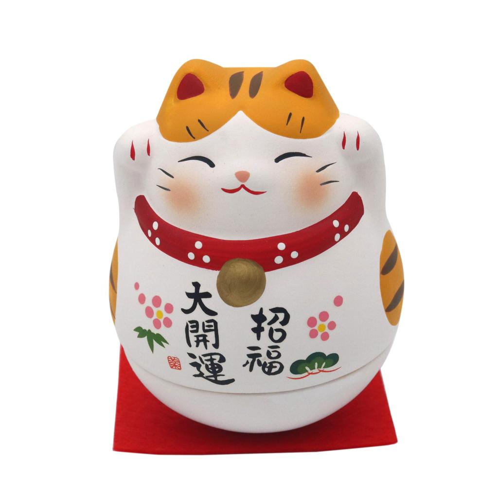 Yakushi Kiln Maneki-neko (Tiger) - Viel Glück, Kullerbauch (mit Glücksaufkleber)