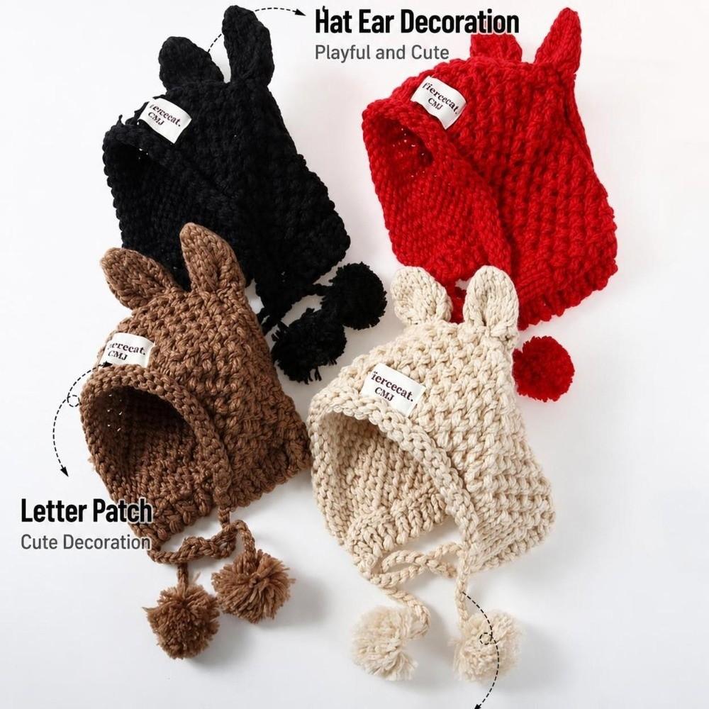 Rabbit Ear Kids Knitted Hat Solid Color Warm Winter Cap Warm Crochet Beanie Outdoor Winter