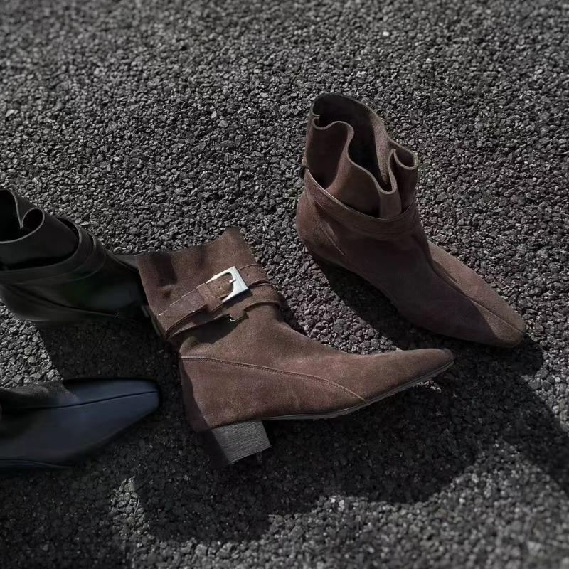 Retro temperament fashion sleeve two wear square head short boots women's belt buckle thick heel bundle fashion Martin boots