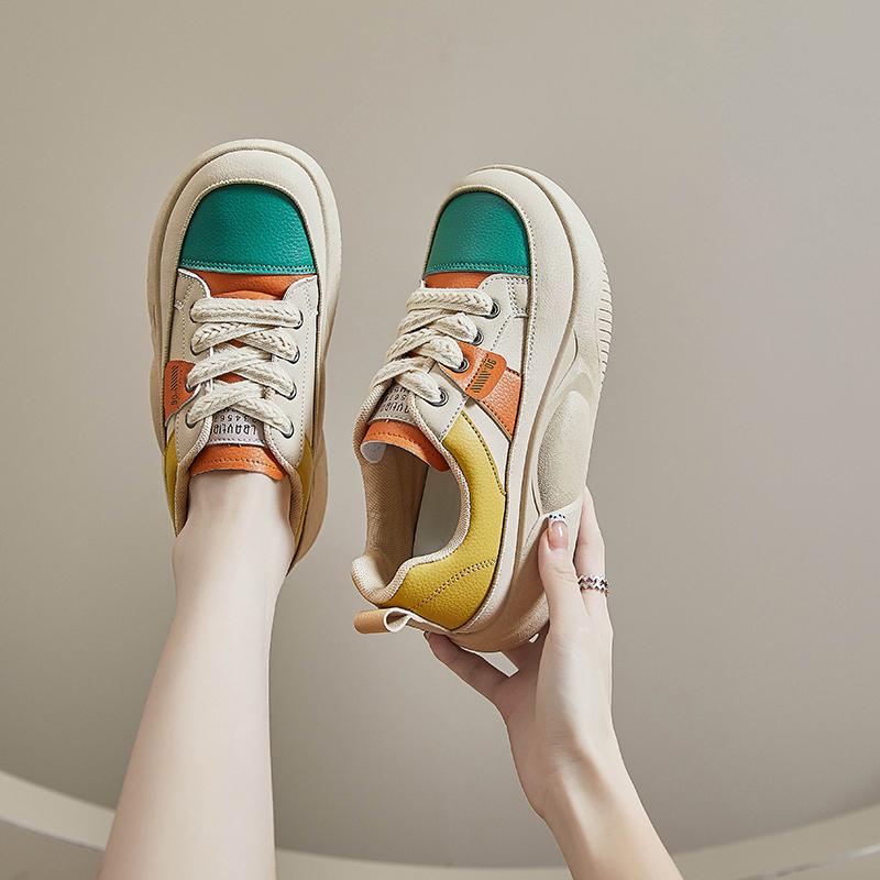 2024Women's Sneakers Spring Korean Style Fashion Lace Up Casual Round Head Trainers Walking Shoes Zapatillas Deportivas De Mujer