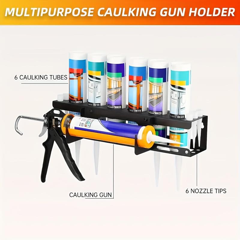 1Pc Heavy-Duty Metal Caulking Gun And Tube Organizer - Wall-Mounted Grooved Rack, Holds 6 Tubes And Nozzles, Space-Saving For Garage, Workshop, Store