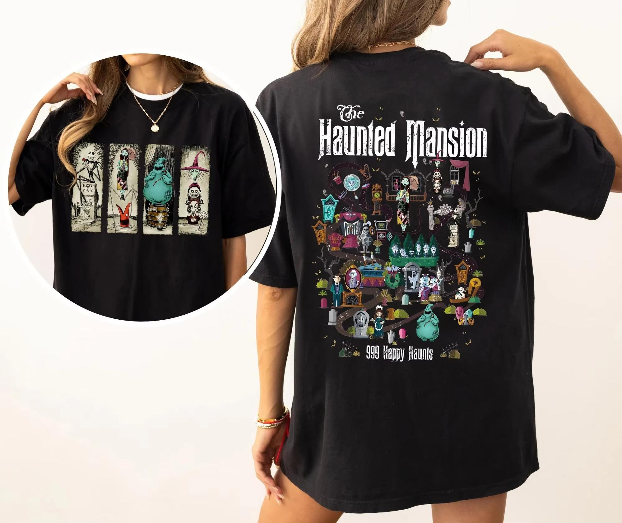 Tshirt Unisex Women Retro Nightmare Before Christmas Haunted Unisexsion Map Stretching Room Top Hitchhiking Ghosts Halloween S