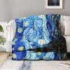 Starry Night Van Gogh Art Print Fleece Blanket Famous Painting Design Soft Cozy Throw Home Decor For Living Room Or Bedroom