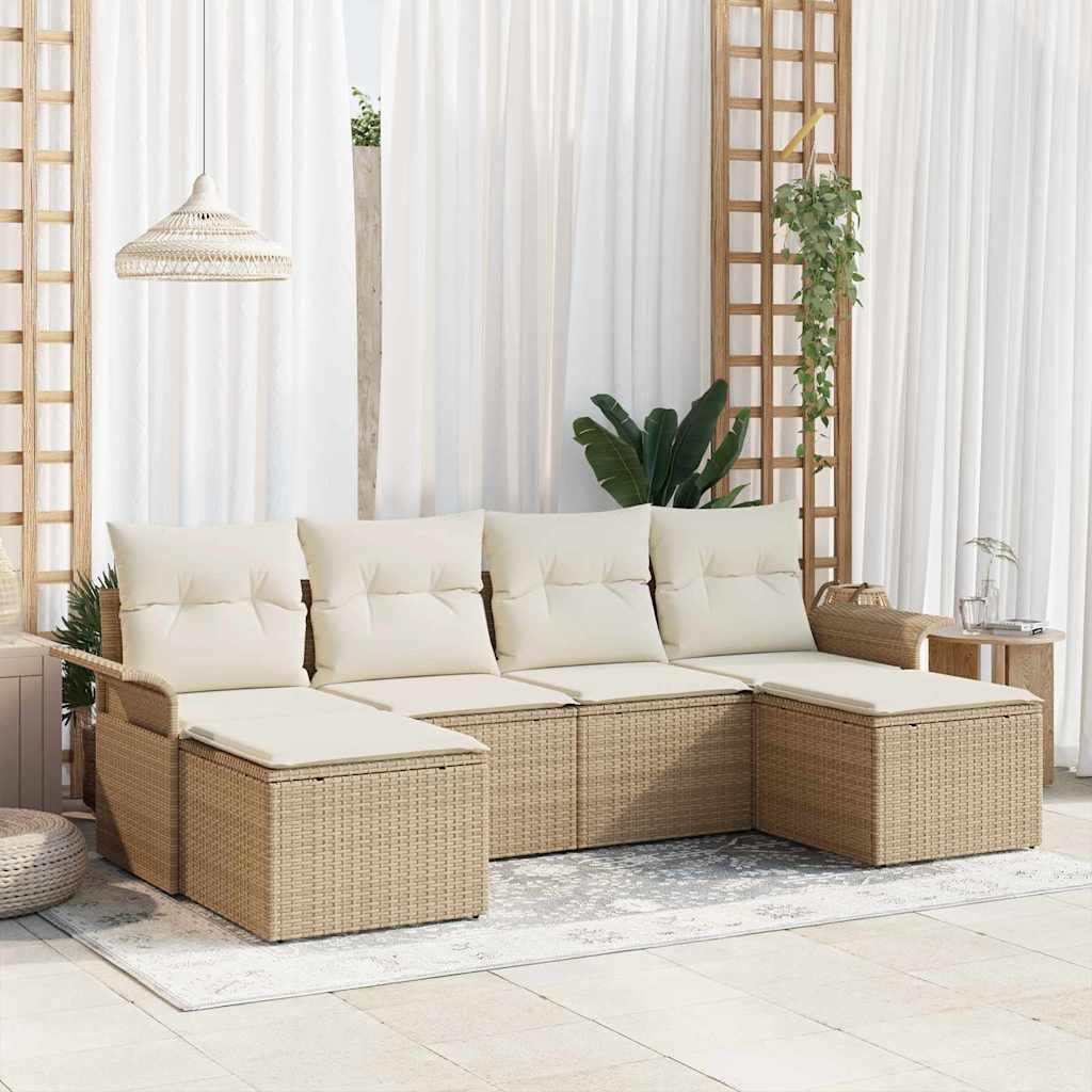 Garden Sofa Set with Cushions 6 Pcs Beige Poly Rattan