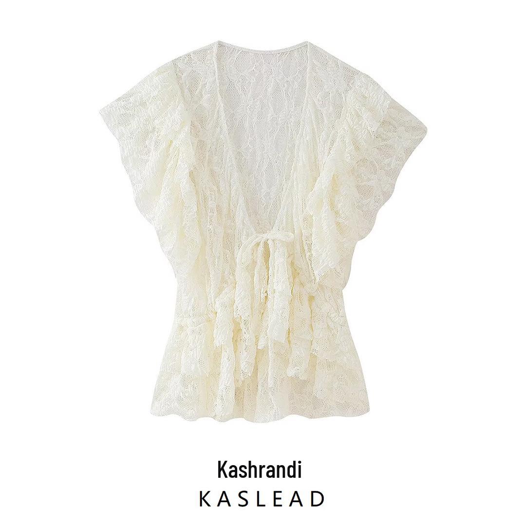 

Spring 2025 Women s European & American Style Lace Top with Bow-knot Embellishment Small грязно-белый