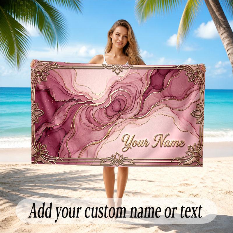 Abstract Geometric Theme Soft Beach Towel Personalized Custom Name Text Towel Portable for Beach Pool Travel