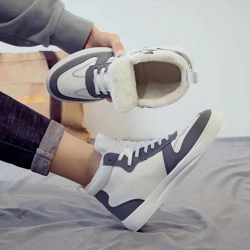 Mode Fell Herren Sneaker Plateau Schuhe Herren Lässige Plüsch Stiefeletten High Top Leder Fell Sneaker Herren Winter Schneestiefel Baumwollschuh