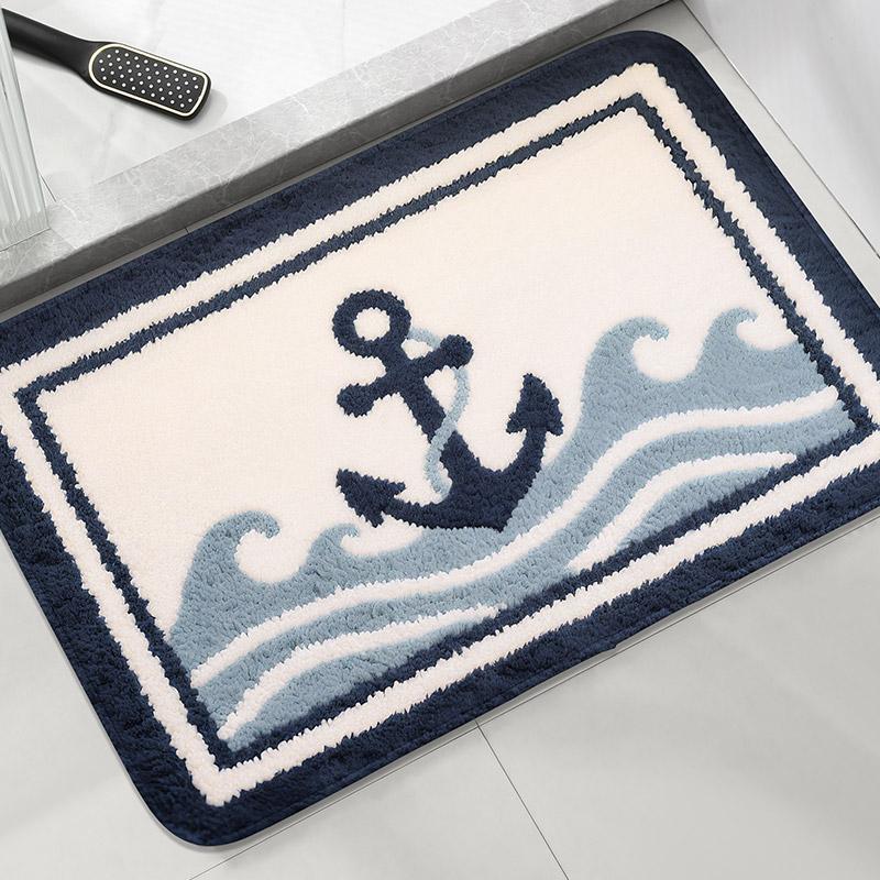 Wave Boat Anchor Bathroom Mat Water Absorbing Foot Mat for Toilet Bathroom Door Machine Washable Home Decor