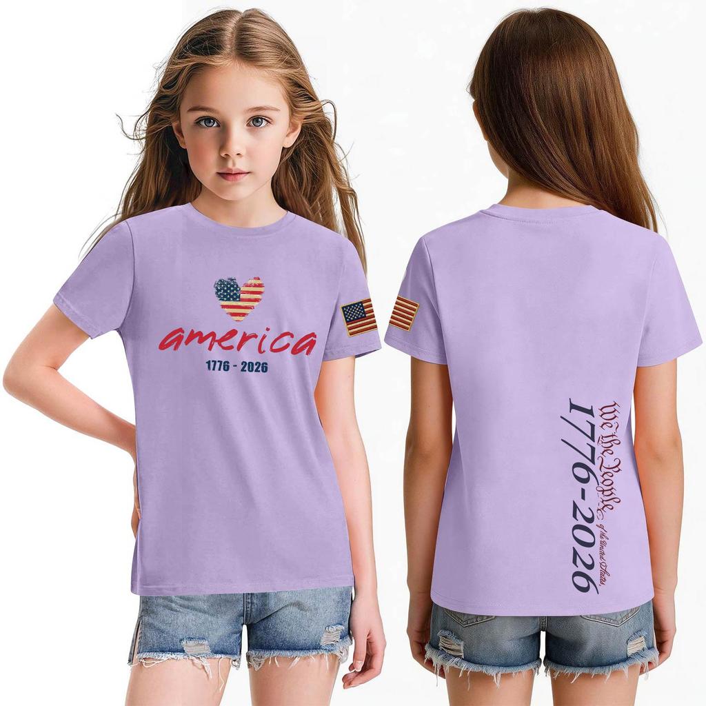 Fashionable Round Neck Short Sleeve Work Clothes Printed Tops For KID Summer Tops