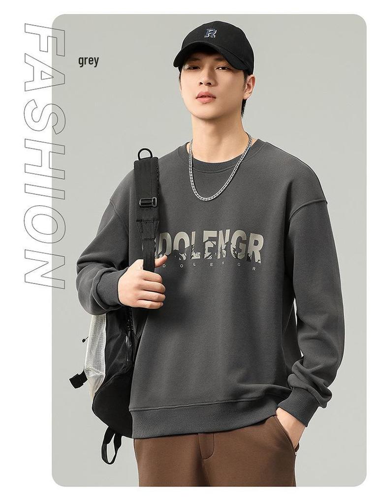 Men's Casual Round Neck Long Sleeve Pullover Hoodie for Spring, Autumn, and Winter