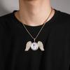 Cross-Style Rhinestone Wing Photo Frame Pendant Necklace - European American Hip Hop Fashion
