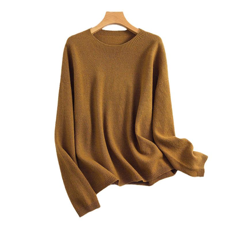 

Soft and waxy 0 All wool round neck loose and thin knitted sweater women s lazy sweater autumn seamless wool sweater M