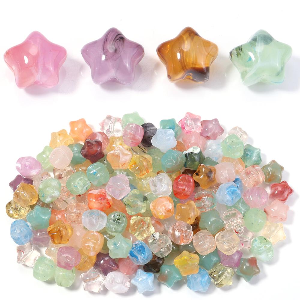 30pcs Acrylic Star Beads Colorful Chubby Five-pointed Star Loose Beads For Jewelry Making DIY Bracelets Earrings Accessories