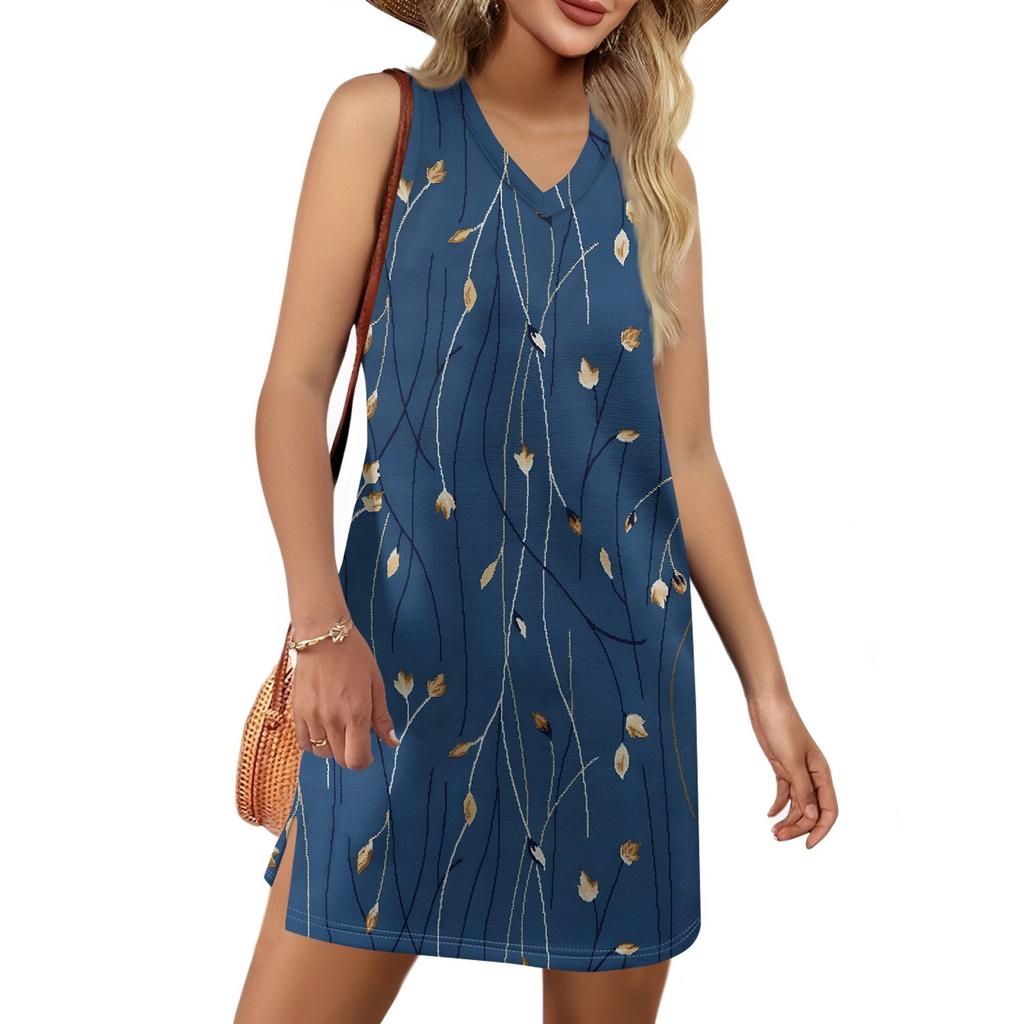 Women's V-neck Summer Casual Beach Vacation Women's Sleeveless Floral Print Sundress