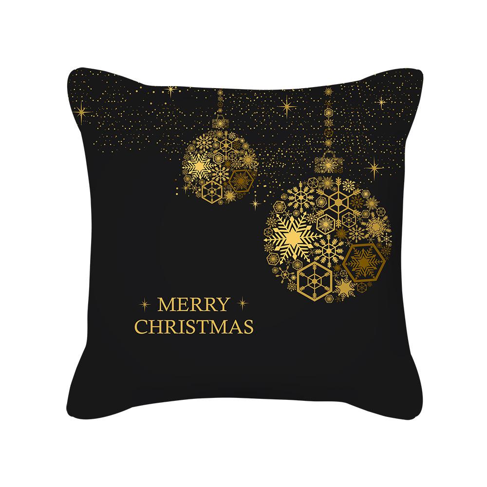 New Black Gold Christmas Pillow Cover New Snowflake Letter Peach Skin Sofa Cushion Cover
