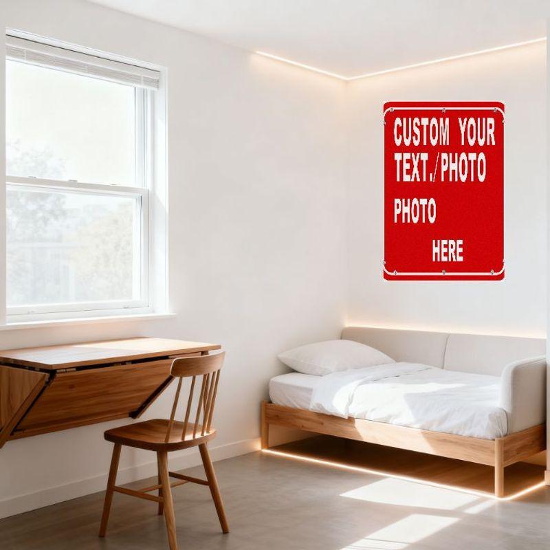 Customizable Photo Text Red Metal Sign with White Border - 4-Line Template for Home Office Wall Decor Metal Tin Sign