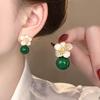 Elegant Chinese Emerald Flower Stud Earrings with Rhinestone Accent - Luxury Design for Women