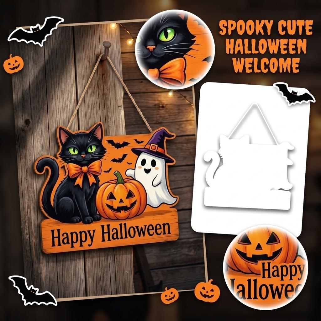 Halloween Pumpkin Wooden Door Hanger for Front Door Wall Decoration