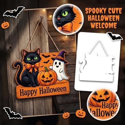 Halloween Pumpkin Wooden Door Hanger for Front Door Wall Decoration