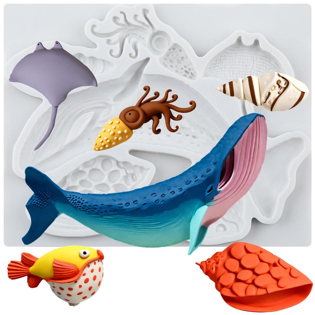 Marine Theme Silicone Mold Dolphin Conch Octopus Fondant Molds Cake Decorating Tools Theme Cake Dessert Decorated Chocolate Candy Mold