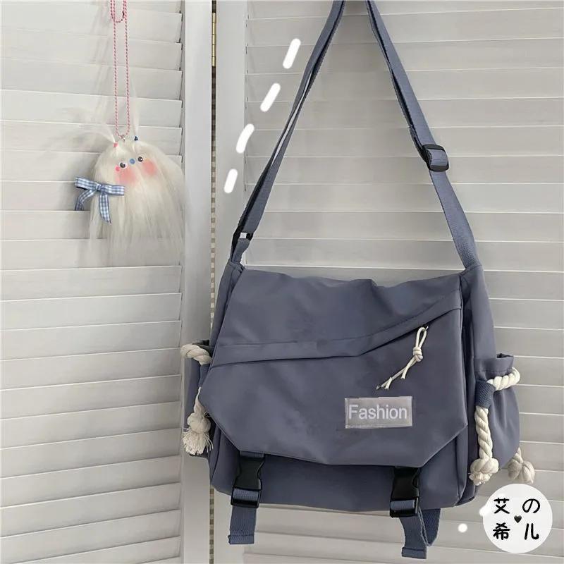 Market-6 Jeugdmode Nylon Crossbody Tassen voor Dames Handtassen Schoudertas Grote Capaciteit Effen Canvas Messenger Bag Meisjes Schooltassen blauw